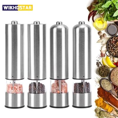 2 шт. электрическая мельница для соли и перца с одной кнопкой, простая в использовании, нержавеющая сталь, мельница для специй с легкой автоматической мельницей для перца