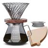 ESTVLB Coffee Server, Heat-Resistant Glass with Wooden Holder, 600ml Capacity with Graduations, Serves 2-4 People, Coffee Drip Equipment, Coffee Drip