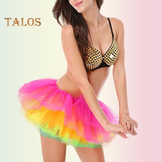 Women Mesh Tutu Skirt Lady 5 Layers Tulle Princess Skirts with Elastic Band Adult Female Short Gauze Pettiskirt for Mini Ball Beach Festival Dance