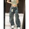 2024 New Vintage Workwear Jeans Loose-fit Wide-leg Street Style American Design Pocket Trendy Hipster Fashion