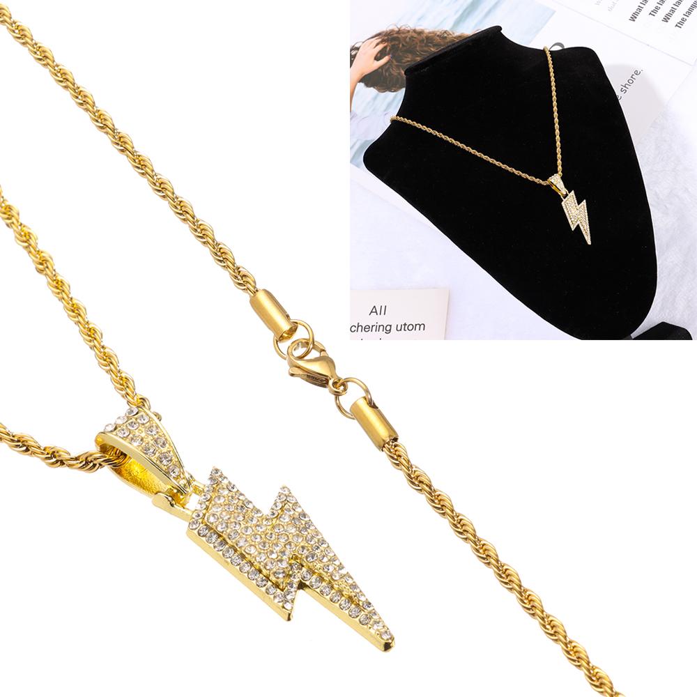 Fashion Hip Hop Retro Pendant Necklace Zircon Lightning Necklace Locomotive Accessories Full Drill
