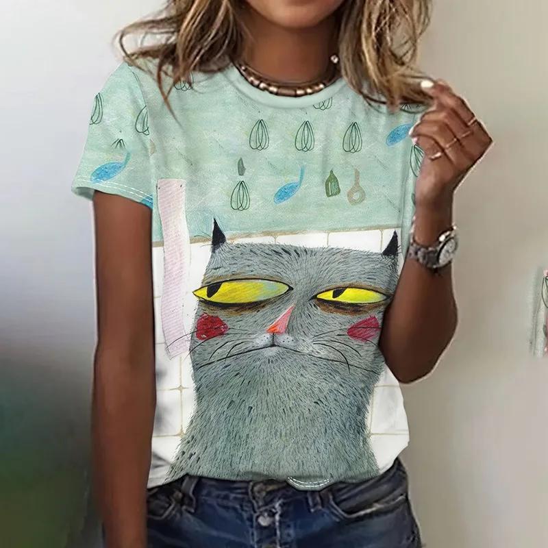 Летний круглый вырез с 3D рисунком в виде мультфильма, модные повседневные женские футболки с короткими рукавами