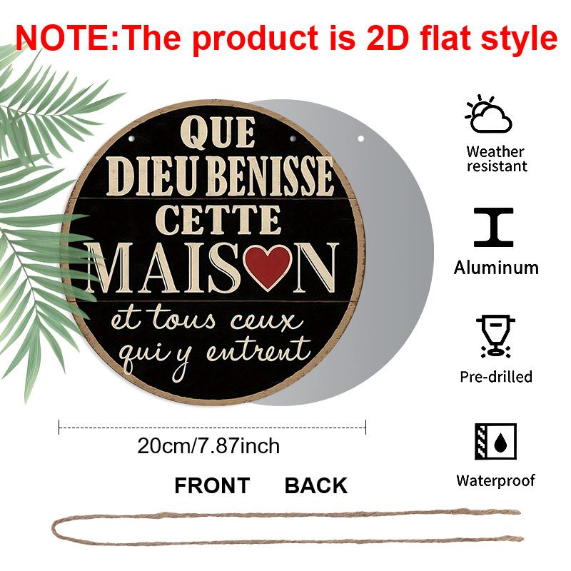1pc 2D Flat, 7.87x7.87 Inch Round French Aluminum Sign, Vintage Decorative Plaque with "God Bless This Home" Design, "Home Sweet Home" Decorative