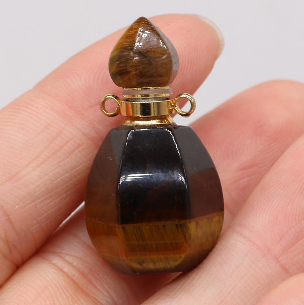 1Pc Small Natural Stone Perfume Bottle Pendants,Tiger Eye Stone Pendant Charms for Jewelry Making DIY Necklace Accessories Craft Gifts