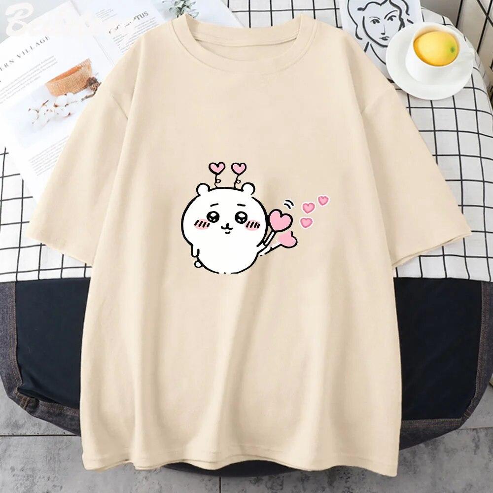 Футболка Chiikawa с принтом Kawaii, женская футболка, уличная дышащая футболка с коротким рукавом, модная повседневная одежда, летняя футболка из 100% хлопка, футболка унисекс