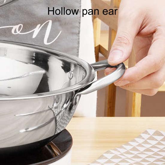 1 Set 30cm Double-Flavoured Pot with Lid Binaural Anti-scalding Stainless Steel Induction Cooker Compatible Single-layer Thicken Soup Hot Pot