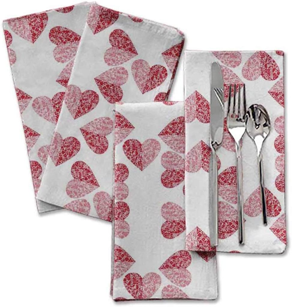 S4Sassy White Red Heart Праздничные вечеринки Ткань Столовое белье Многоразовый набор обеденных салфеток 18 x 18 дюймов(Пакет