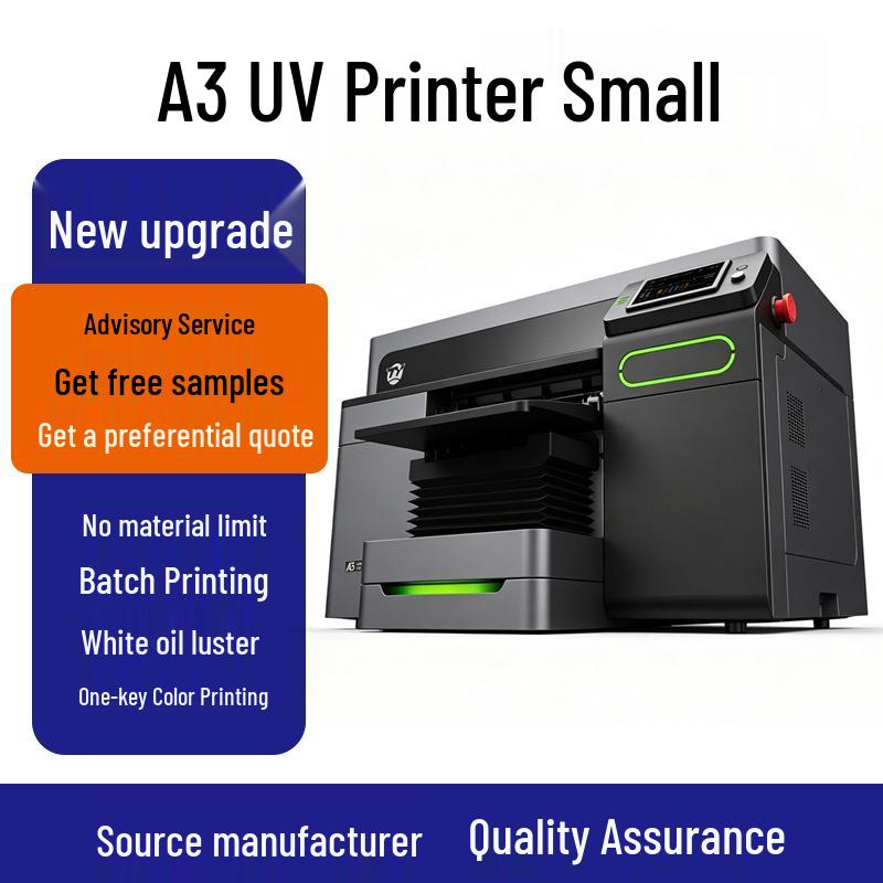 Compact A3PRO UV Flatbed Printer for Metal, Acrylic, and Phone Cases with Varnish Embossing Capabilities