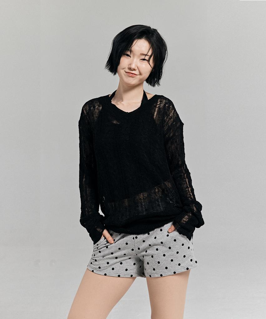 AWESOME STUDIO Distressed See-Through Long Sleeve Knit Black