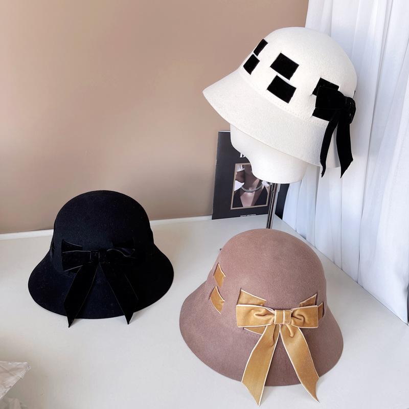 Рыбацкая шляпа из австралийской шерсти в японском стиле, высококачественная осенне-зимняя теплая фетровая шляпа, нежная модная бархатная шляпа с бантом
