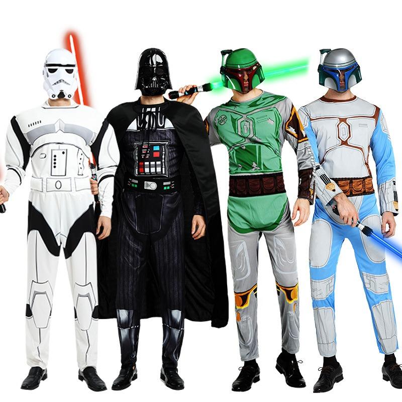 Halloween Costume Adult Star Wars White Knight Dress Black Robe Anime Lightsaber Movie Costume Male