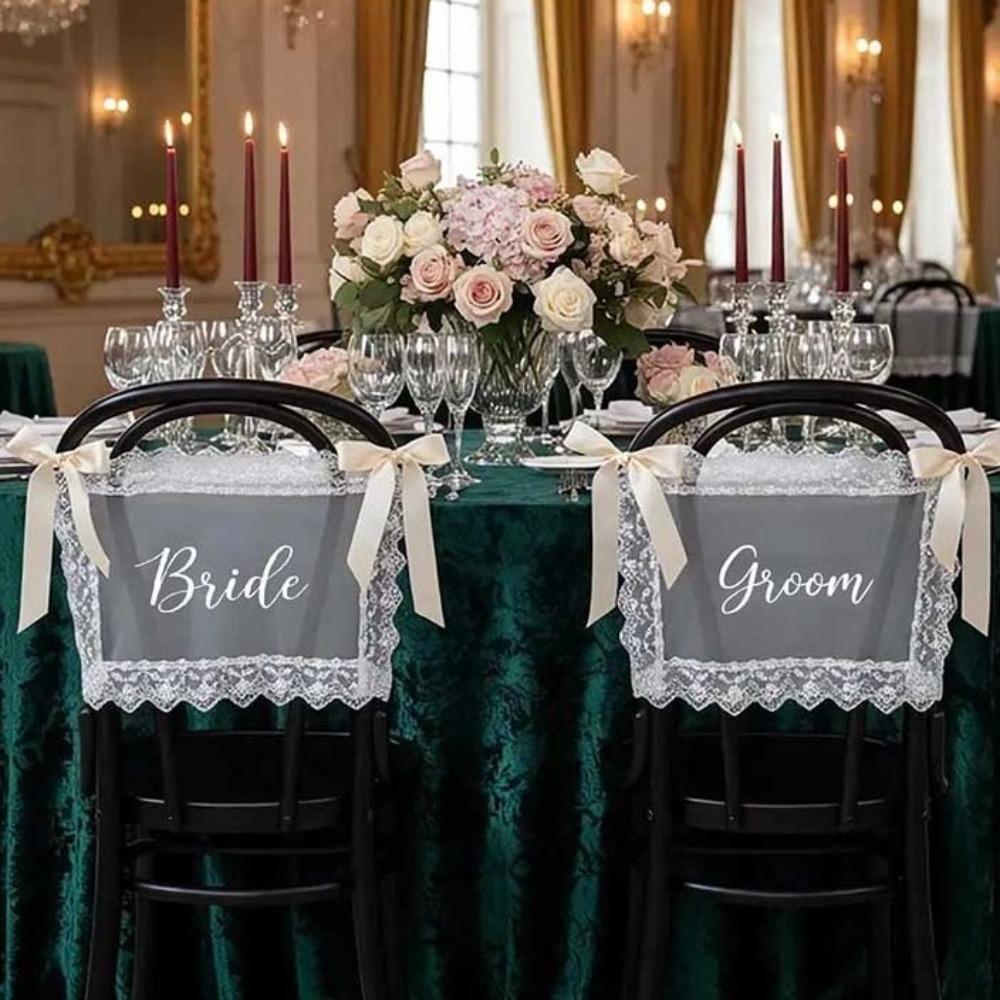 2PCS French Romantic Wedding Chair Decoration Creative Wedding Chair Banners Chair Decor