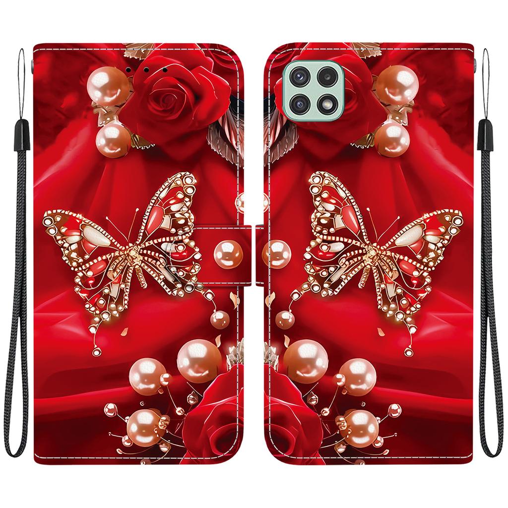 Чехол-книжка из искусственной кожи ручной работы для Samsung A22 5G/A22s 5G (SM-A226B/A226L)- Противоскользящий ударопрочный чехол с ремешком на запястье и дизайнами в виде сердец/роз и кошек