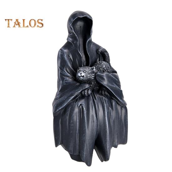 Halloween Grim Reaper Figurine Spooky Black Robe Death Ghost Resin Statue Sculpture Indoor Home Office Desktop Decoration Ornament Festival Gift