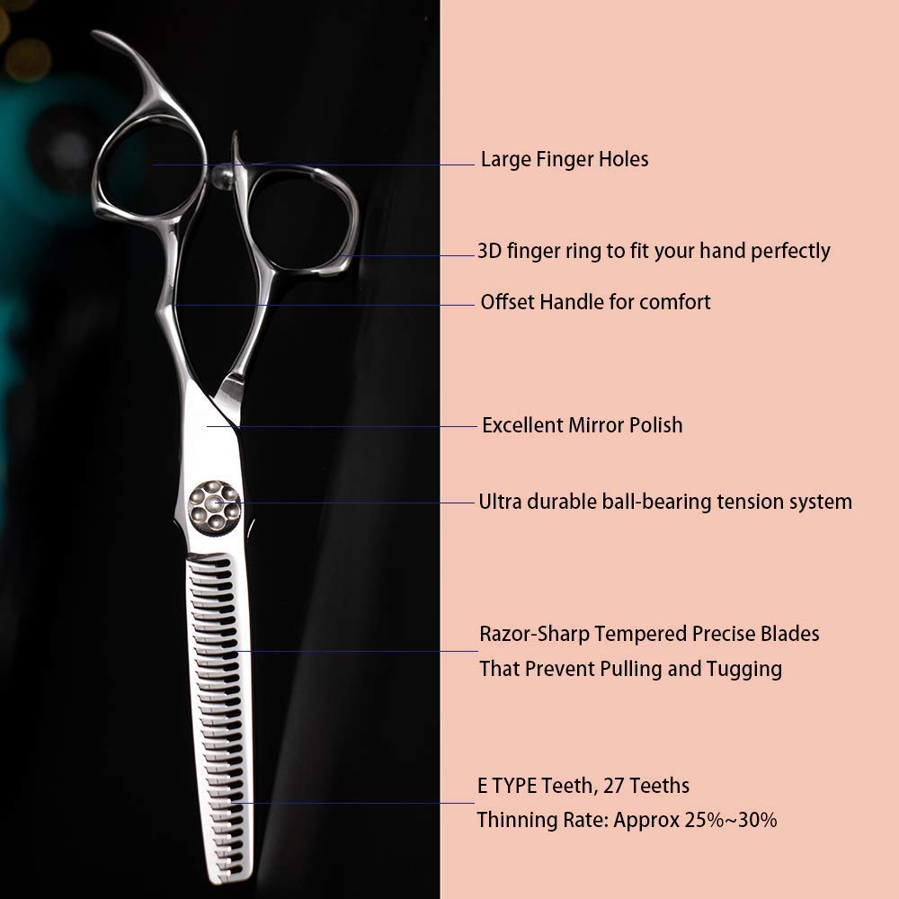 AOLANDUO 6 Inch Thinning Shears Japanese AICHI Steel Handmade Plow Shears Razor Edge Offset Design Ergonomic Lightweight For Barbers / - - / / / -