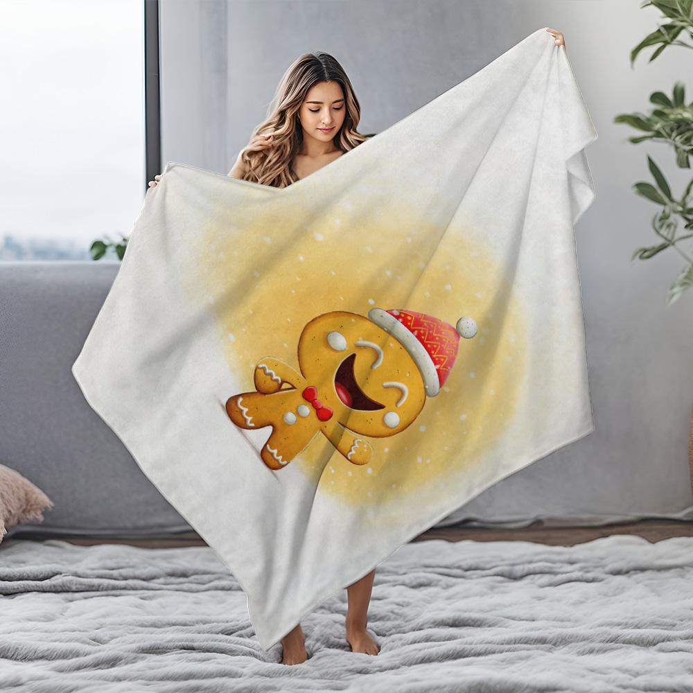 Tuniu Cute Gingerbread Man Throw Blanket for Sofa Bed Bedroom Gift Warm Cozy Soft Decorative Blanket