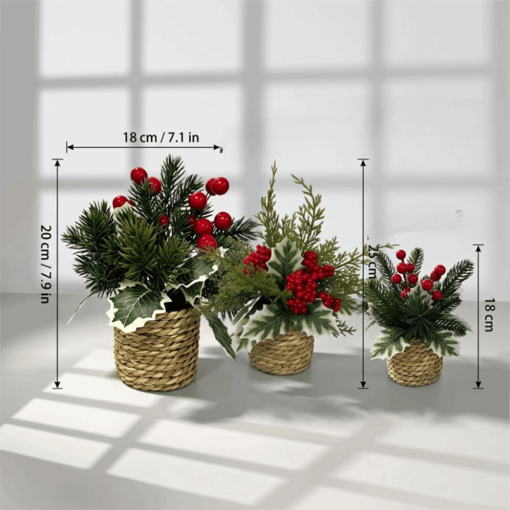 Potted Artificial Christmas Plant Woven Basket Christmas Mini Potted Plant Tabletop Ornament