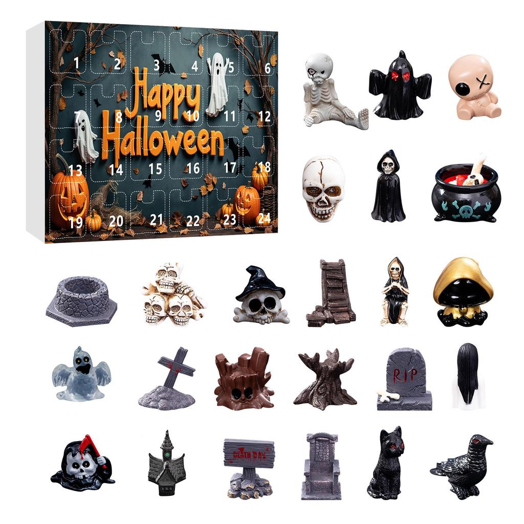 2026 Advent Calendar Halloween Surprise Gifts Box Scary Resin Dolls Ornaments 24 Days Countdown Calendars For Party Decorations