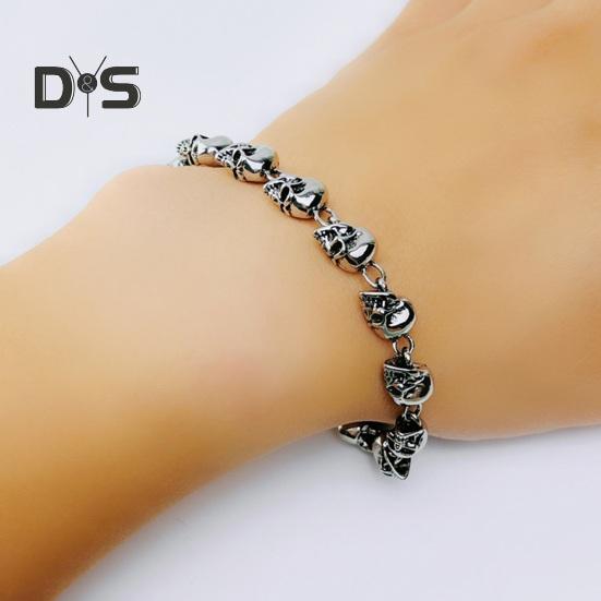 Браслет унисекс с подвеской в виде черепа в винтажном стиле панк-стиль, зажим-лобстер, сплав, полированный, готический, наручные украшения, браслет для вечеринок на Хэллоуин и косплея