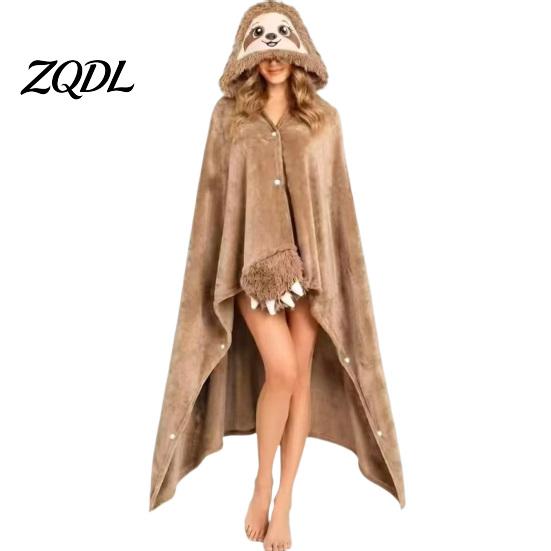 Oversized Blanket Hoodie Animal Wearable for Women, Flannel Sweatshirt Lightweight Velvet Gown Blanket, Button-Up Cosplay Cape Sleepwear Winter