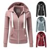 Fall Winter Women Jacket Drawstring Hooded Zip-up Long Sleeves Pure Color Slim Fit Elastic Cuff Cardigan Pockets Sport Fitness Coat