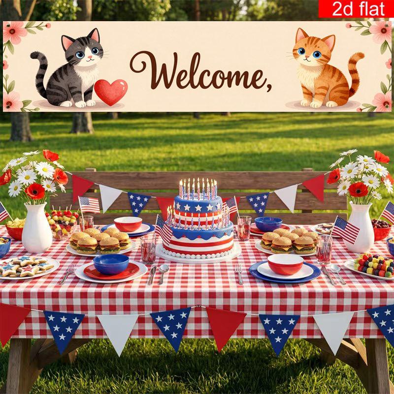 Cat Themed Pet Banner, Outdoor Garden Fence Dog Home Decoration