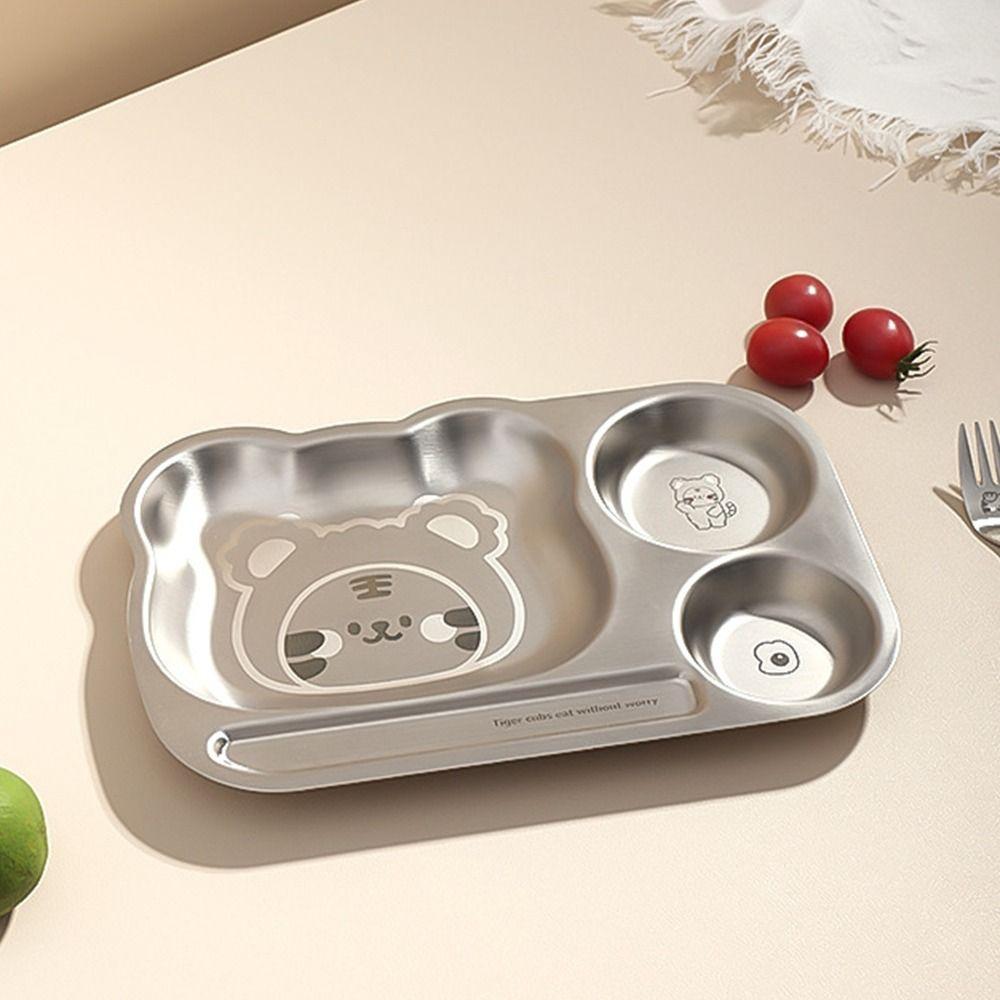 Multi Grids Children Divided Dinner Plate Square Shaped Stainless Steel Plate  Kindergarten School