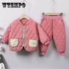 Детская одежда, хлопковые костюмы для мальчиков и девочек, хлопковая одежда, осенне-зимний корейский комплект из двух предметов, повседневная свободная одежда