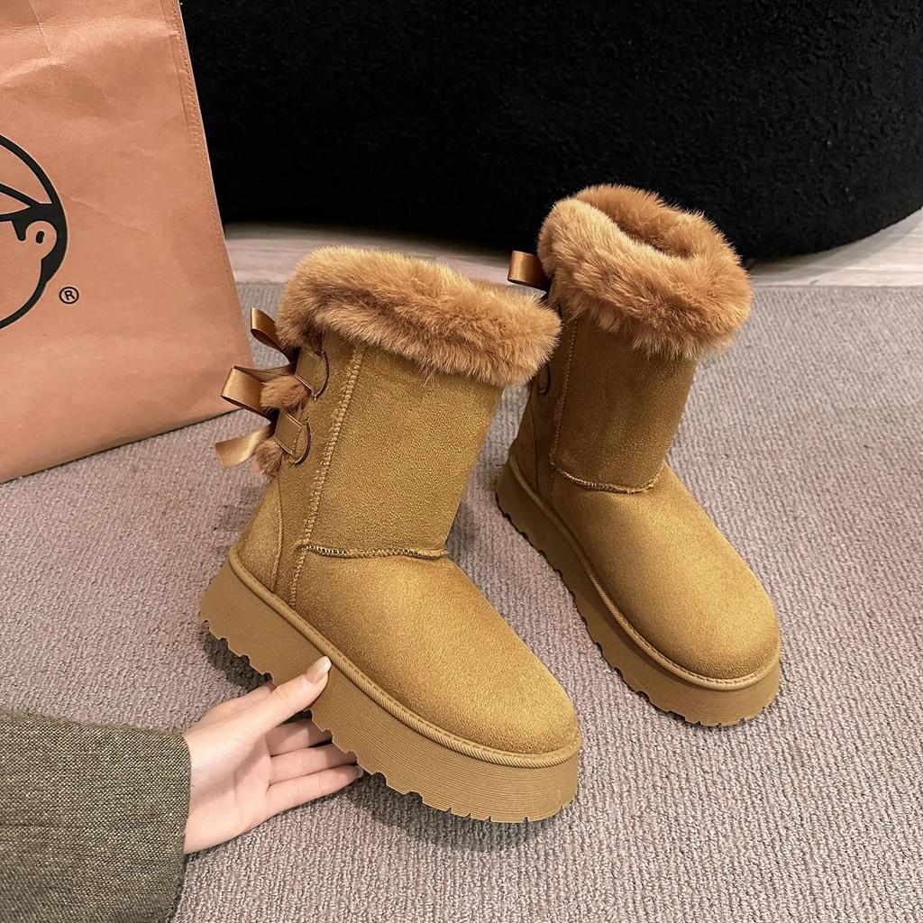 Женские зимние сапоги 2024 Новые Плюшевые туфли на платформе Уличные Коричневые высокие сапоги Женская обувь Bota Camurca Cano Longo