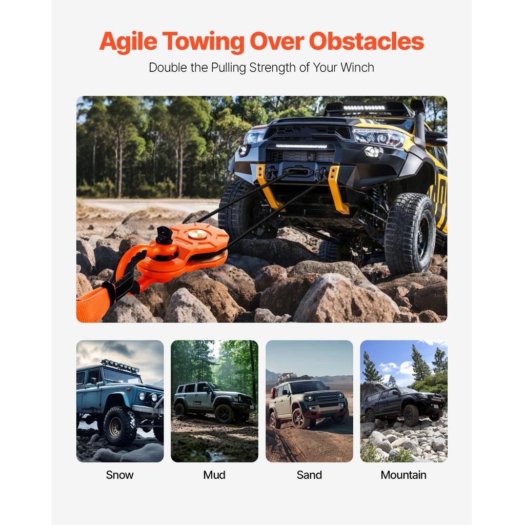 SucceBuy 10T Snatch Block Towing Pulley 22000Lbs Winch Breaking Force Tackle System Offroad Recovery Accessory for Tractor UTV