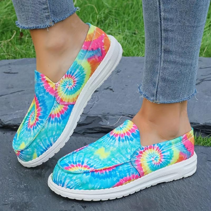 Women's Tie Dye Canvas Shoes, Casual Lace Up Outdoor Shoes, Lightweight Low Top Sneakers