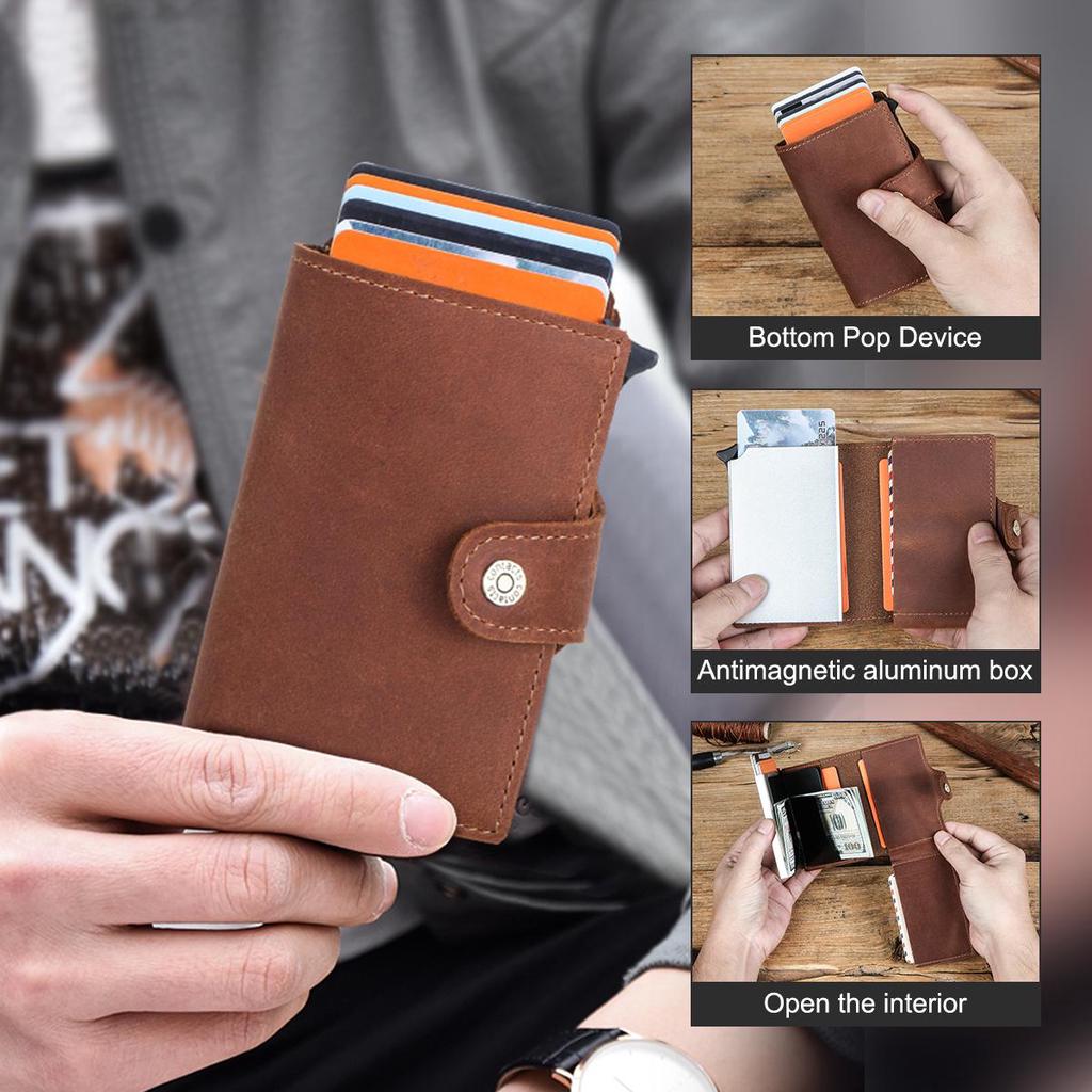CONTACT'S Men Wallet Credit Card Holder RFID Blocking Aluminium Box for Men Automatic Pop Up Card Case