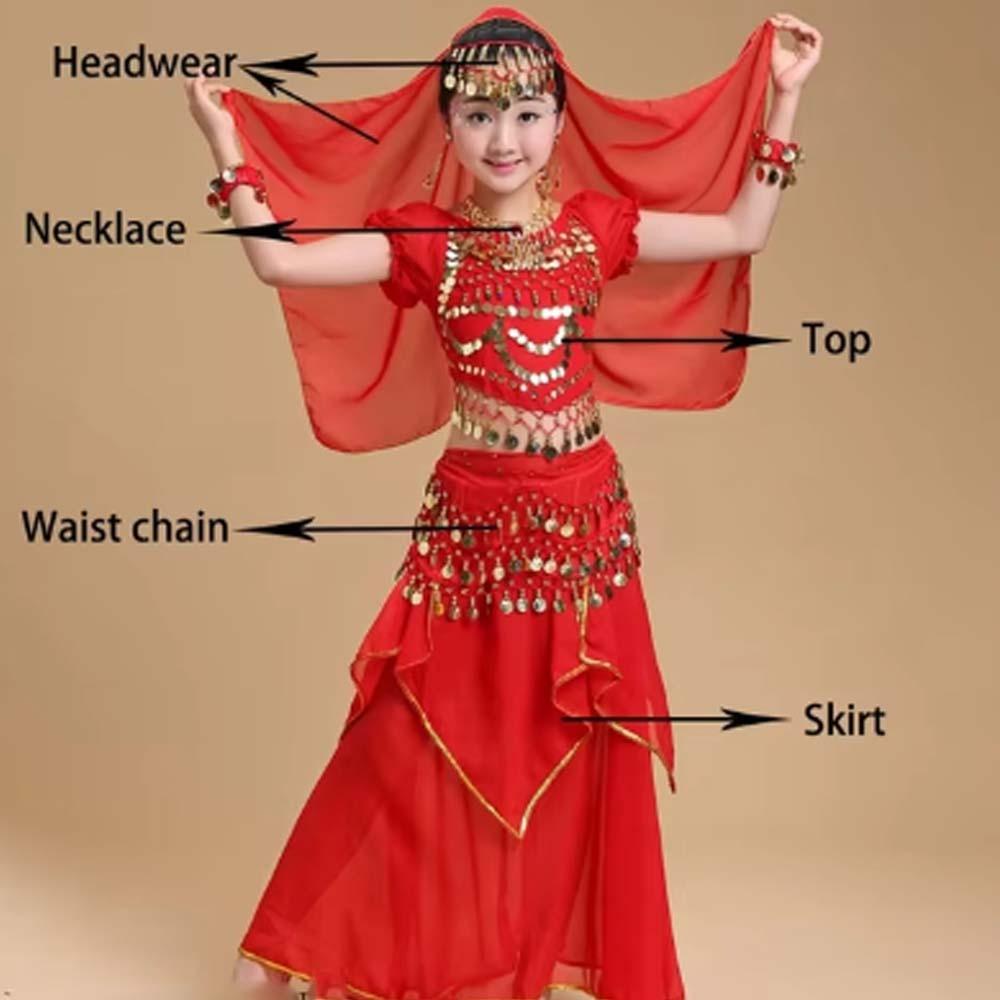 Платье принцессы, костюмы для танца живота, красочная индийская одежда для девочек, милый комплект танцевальных костюмов для малышей