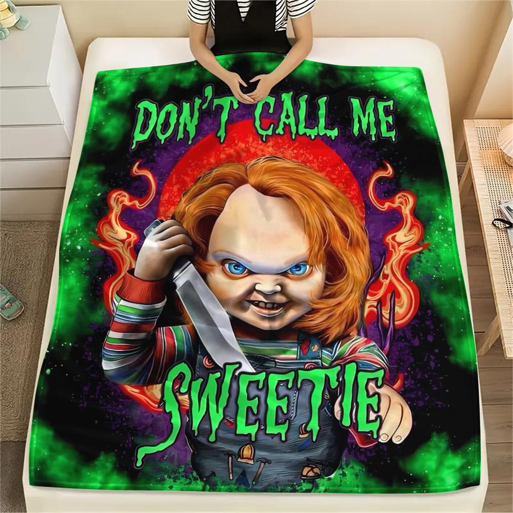 1Pc Horror Character Print Flannel Blanket, High quality Comfortable for All Seasons, Home Decor, Warmth and Comfort, Perfect for Gifts