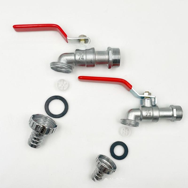 1/2inch 3/4 inch Zinc Alloy Lever Water Tap Faucet Ball Type Valve Red Handle Hose Plug For Washing Machine Garden Watering