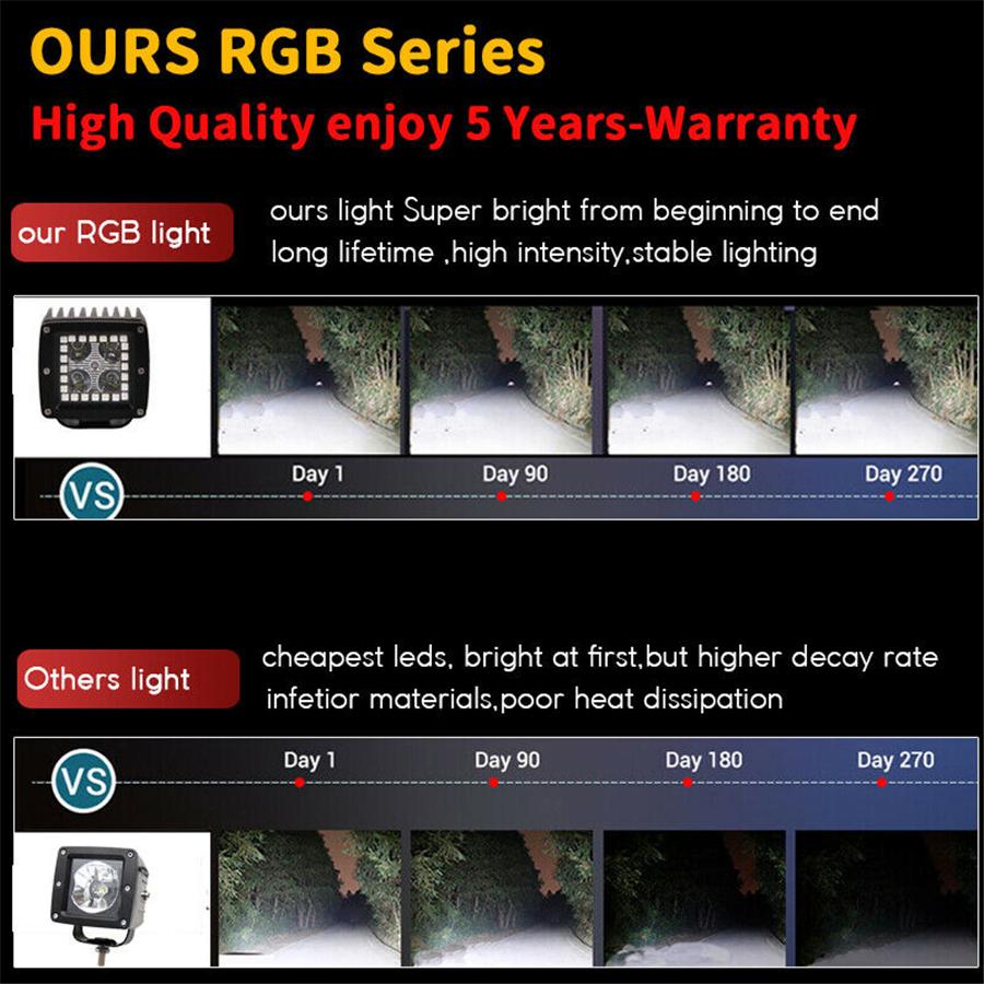 2x 3" Точечные светодиодные рабочие фары RGB Кольцо-гало Бегущий Многоцветный Пульт дистанционного управления