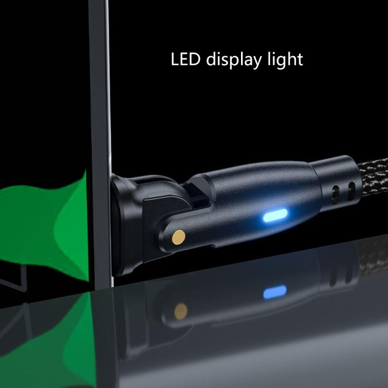 Кабель Type C мощностью 60 Вт со светодиодной подсветкой, оплеткой из нейлона, USB C, для быстрой зарядки, с регулируемыми на 180 градусов головками для удобства