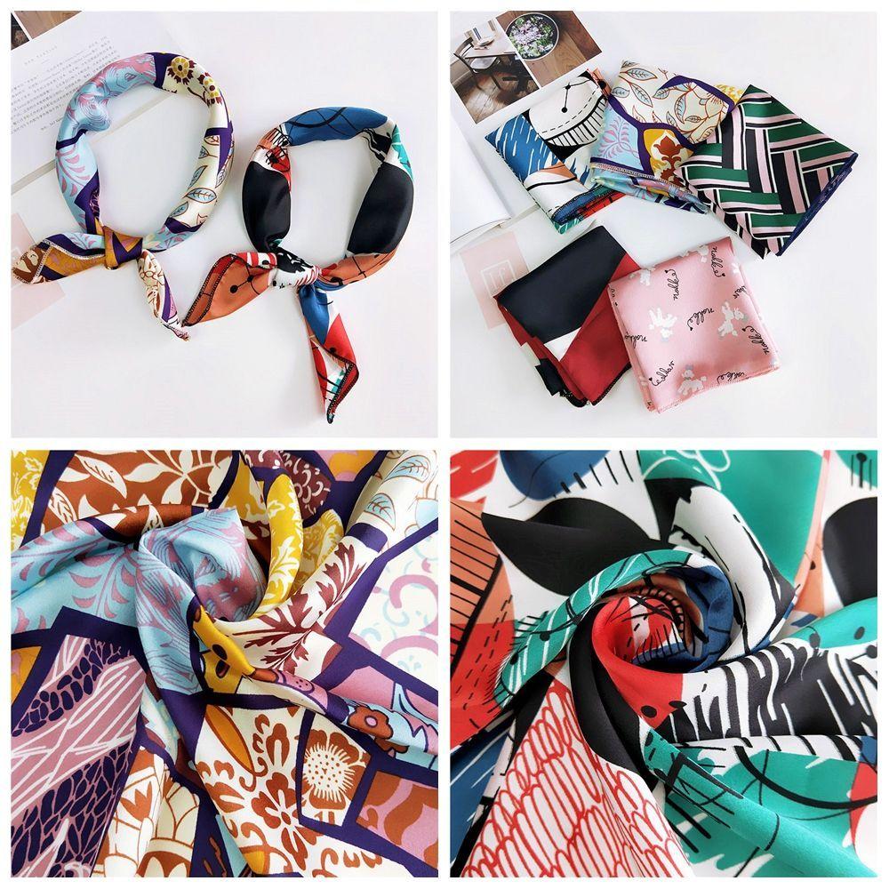 Gifts Small Vintage Elegant Square Scarf Hair Tie Band Head Neck Silk Feel Satin