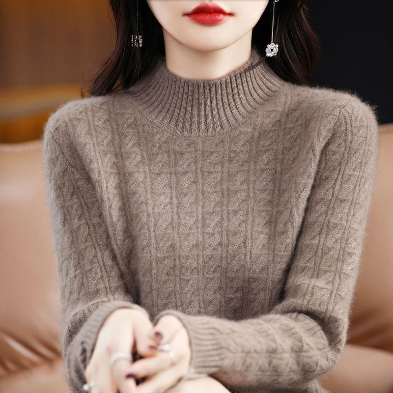 Вязаный свитер с полувысоким воротником для женщин, однотонный, свободный, пуловер для осени и зимы, теплый свитер для женщин