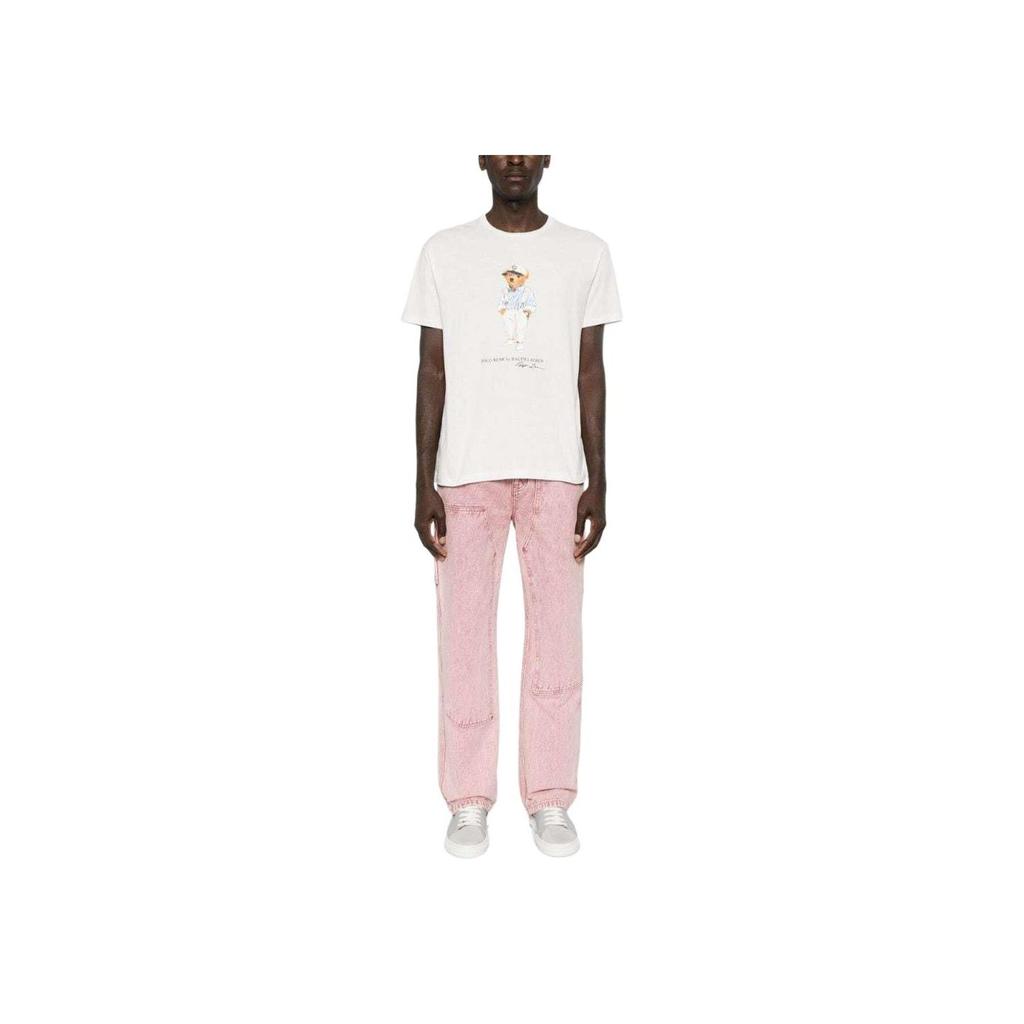 Polo Ralph Lauren SS24 Bear Print Футболка свободного кроя с круглым вырезом для мужчин, белые 710854497-037