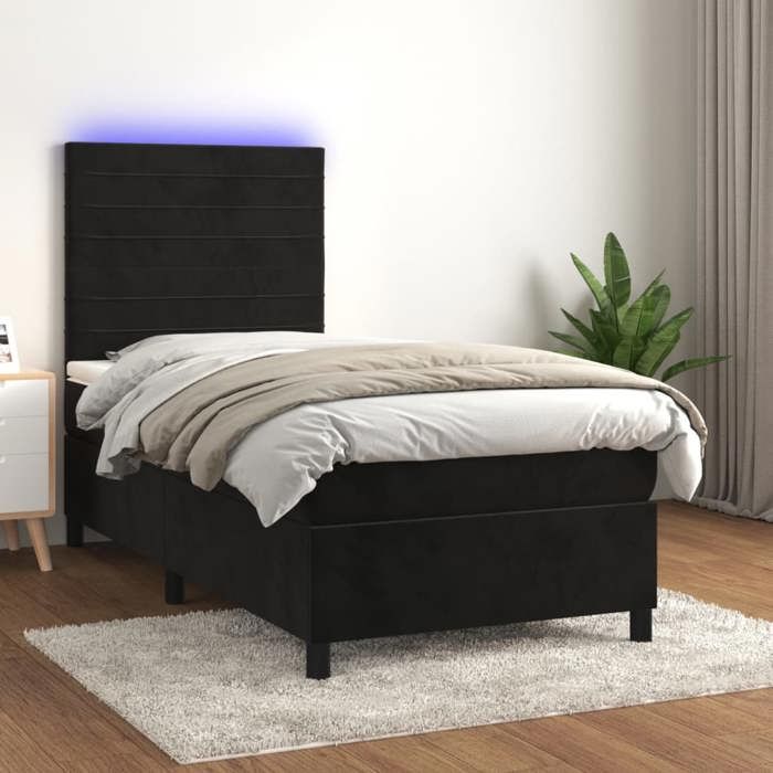 Maison Exclusive - Sommier à lattes de lit avec matelas LED Noir 90x190 cm Velours