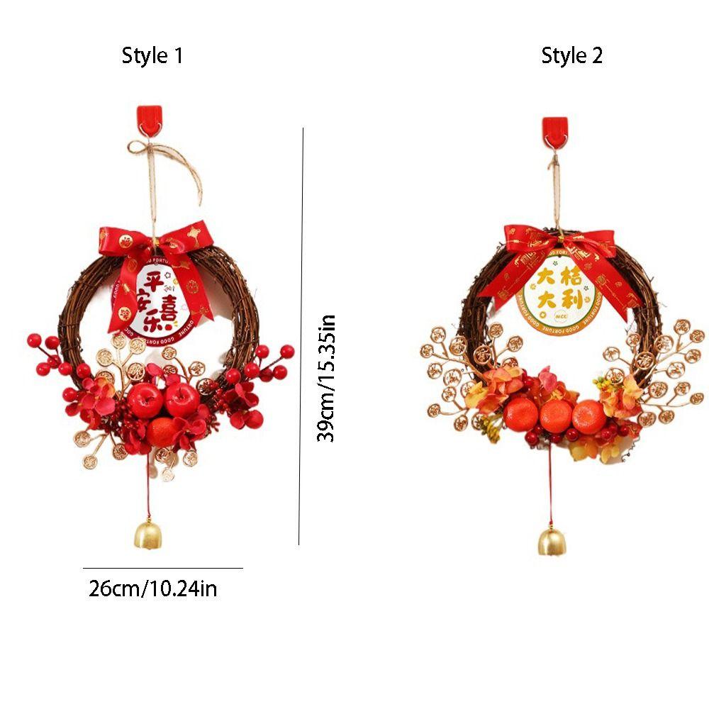 Traditional Chinese New Year Wreath Decorative Rattan Hanging Wreath Exquisite with Bell Artificial Floral Wreath Holiday Party