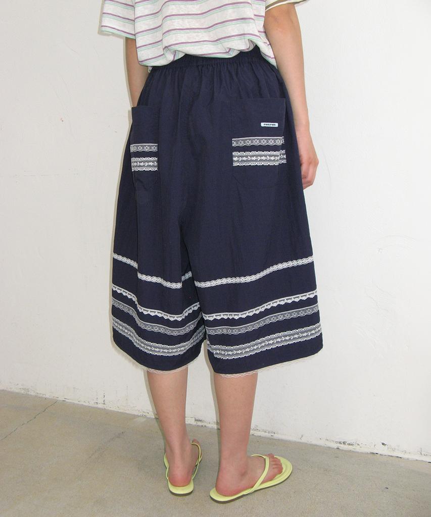 RONRON Lace Trim Nylon Bermuda Pants Navy