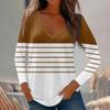 Womens Long Sleeve Tops V Neck Shirts Casual Stripe Print Basic Trendy Tee Blouses Fall Tunic Outfits Fitted T Shirts