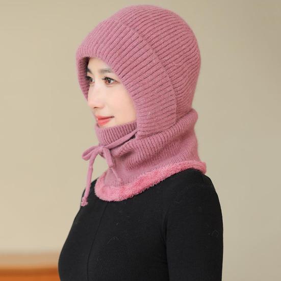 2Pcs/Set Women Hat Gloves Set Solid Color Plush Lining Knitting Beanie Hat with