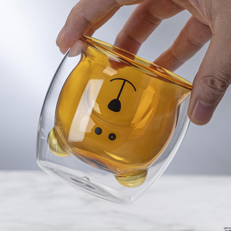 Креативная двухслойная кофейная кружка с милым медведем, двойная стеклянная чашка, картонная чашка для молока с изображением животных, женская милая кошка, утка, собака, подарок, Рождественский подарок