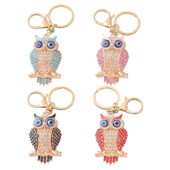 Keychain Pendant 3D Cartoon Owl Design Sparkling Rhinestones Inlaid Enamel Wings Key Chain with Lobster Clasp Key Ring Bags Accessories
