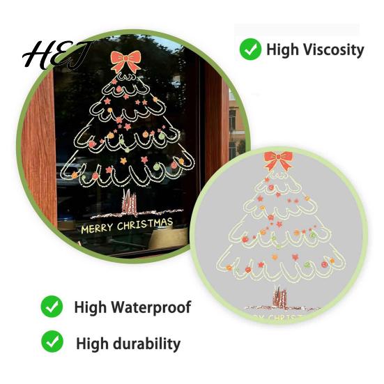 Winter Home Decorations Christmas Tree Window Sticker, Simple Line Static Cling Decal, Waterproof Art Removable Festive PVC Decal for Holiday