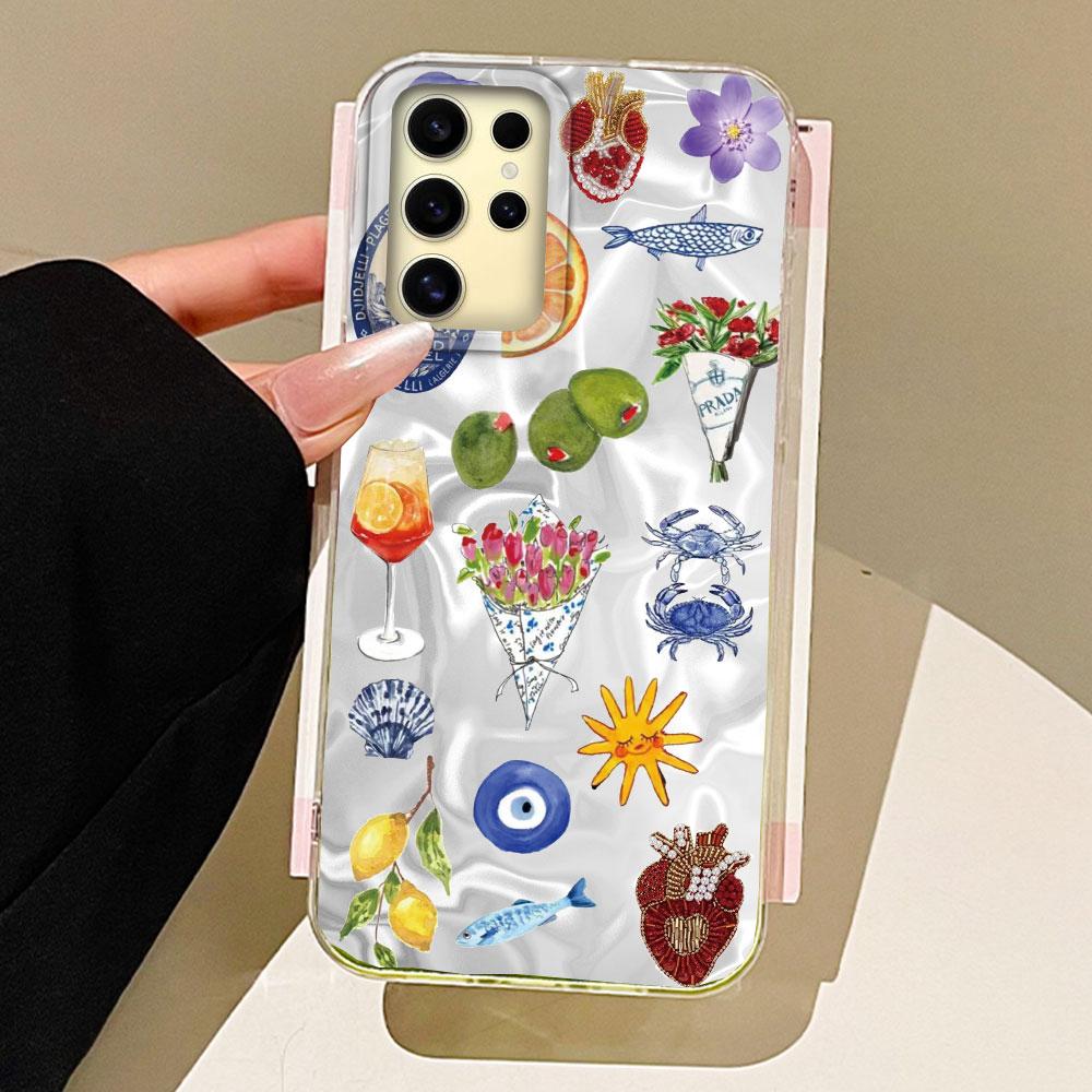 Пейзаж у моря Вино Лимон Женщины Девушки Чехол для телефона для Samsung Galaxy S25 Edge S24 S23 S22 S21 S20 FE Plus Ultra Ракушка Сумки Чехол