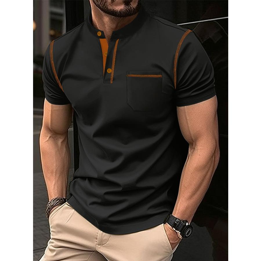 Men Summer POLO Shirts Stand Up Collar Pocket Short Sleeve Tops Men's Sports Polo Shirt